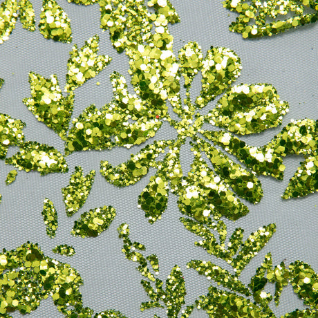 1 Yard Tulle Lace Fabric with Glitter Floral Design, 58" Wide