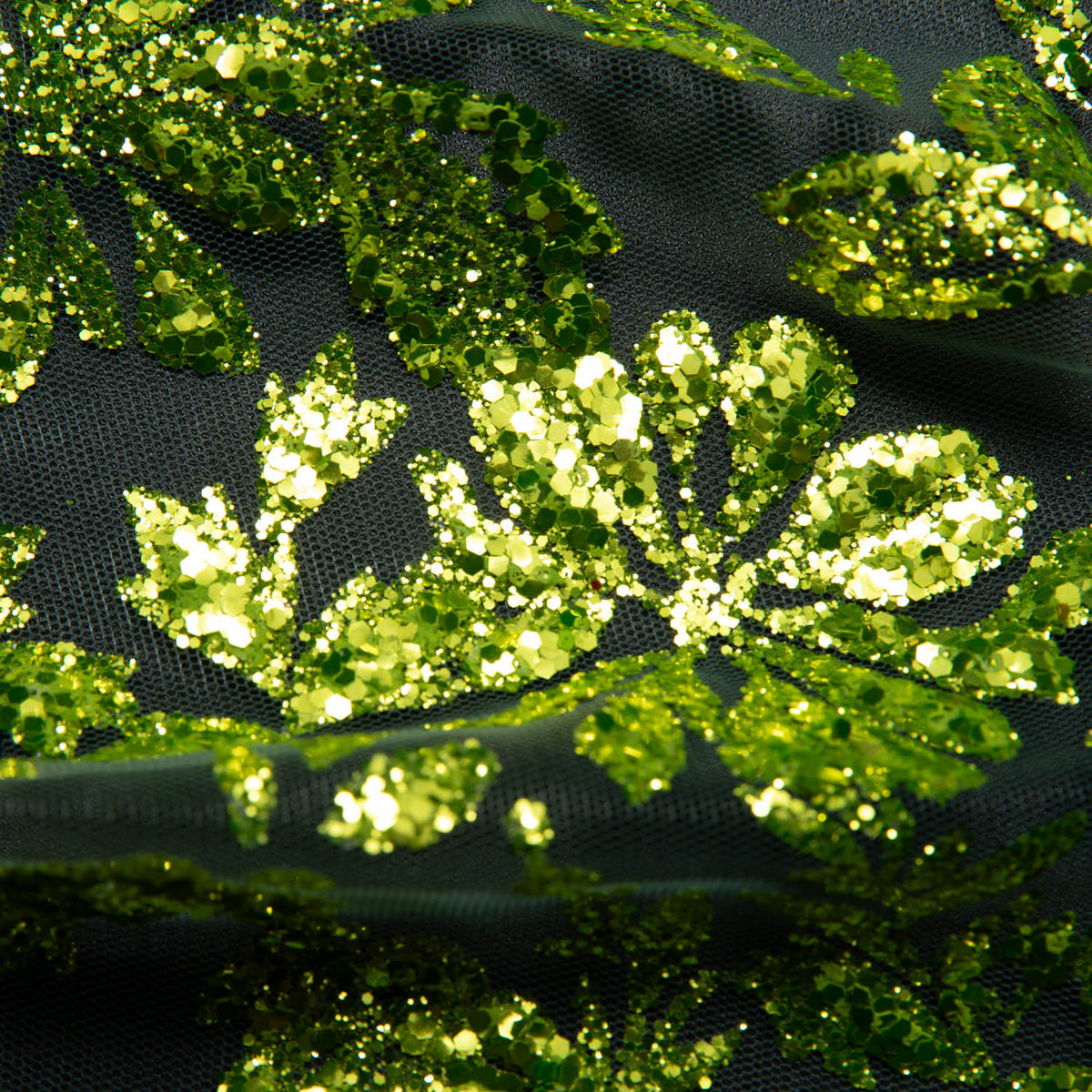 1 Yard Tulle Lace Fabric with Glitter Floral Design, 58" Wide