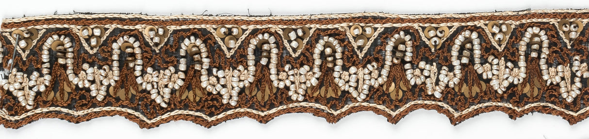Handcrafted Indian Trim Wavy Dark Brown Off-White 1.50"