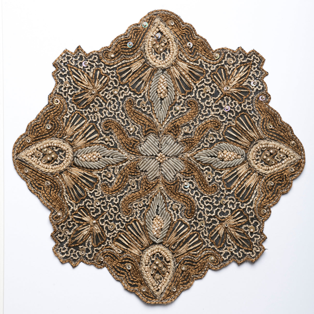 Beaded Floral Applique Gold 7in