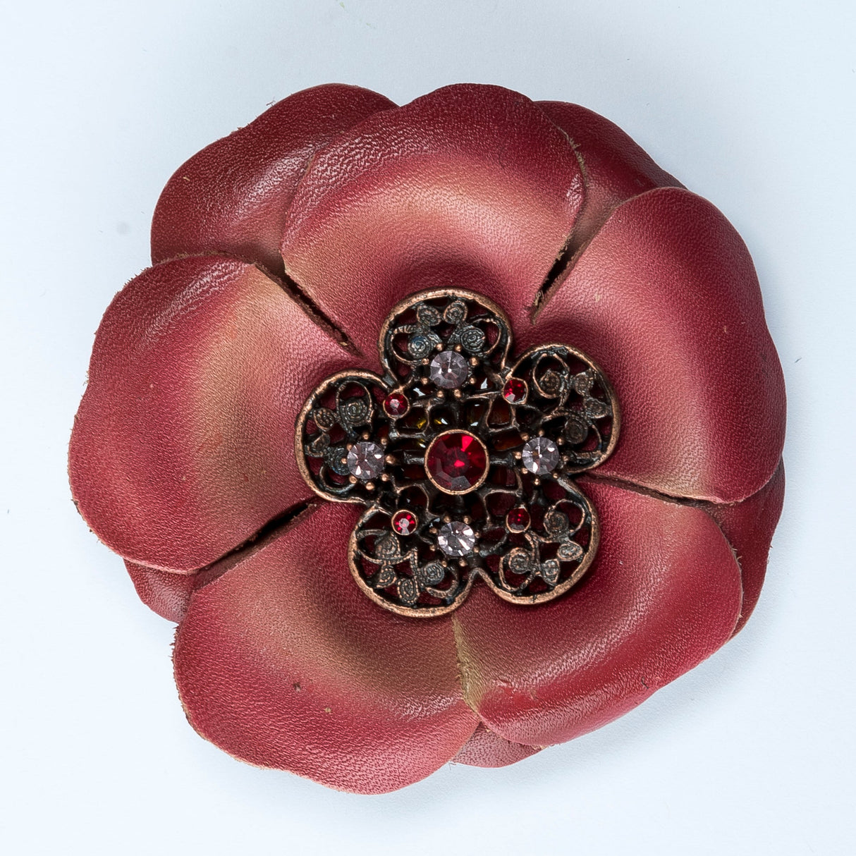 Leather Flower Brooch 3 Inch