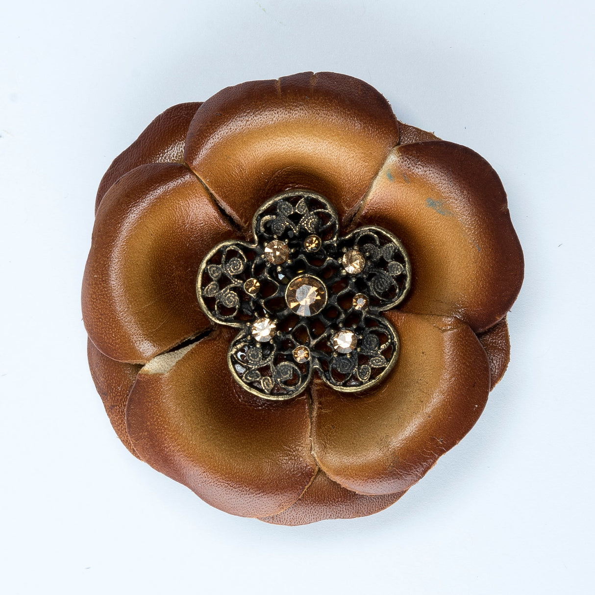 Leather Flower Brooch 3 Inch