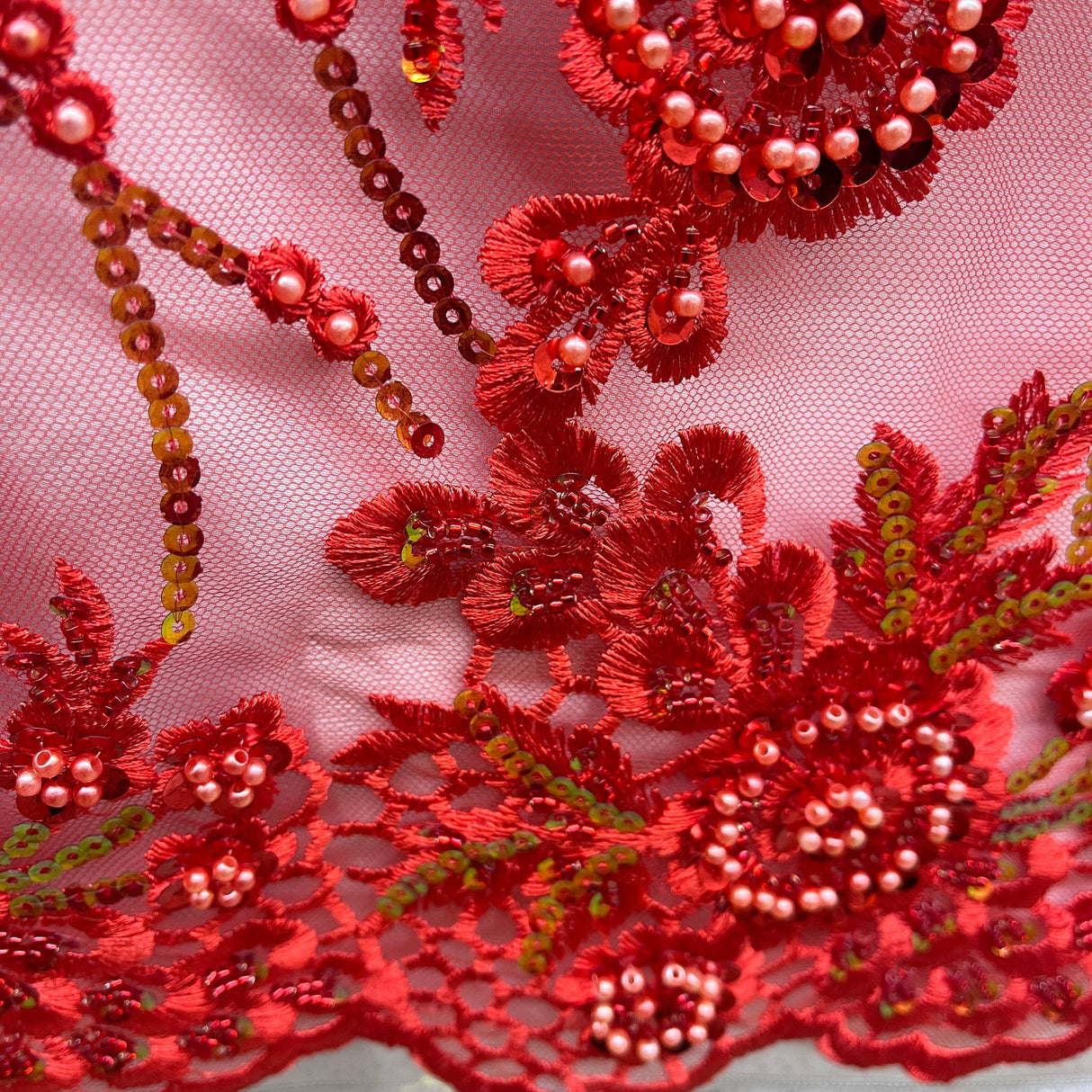 Beaded Floral Lace Fabric