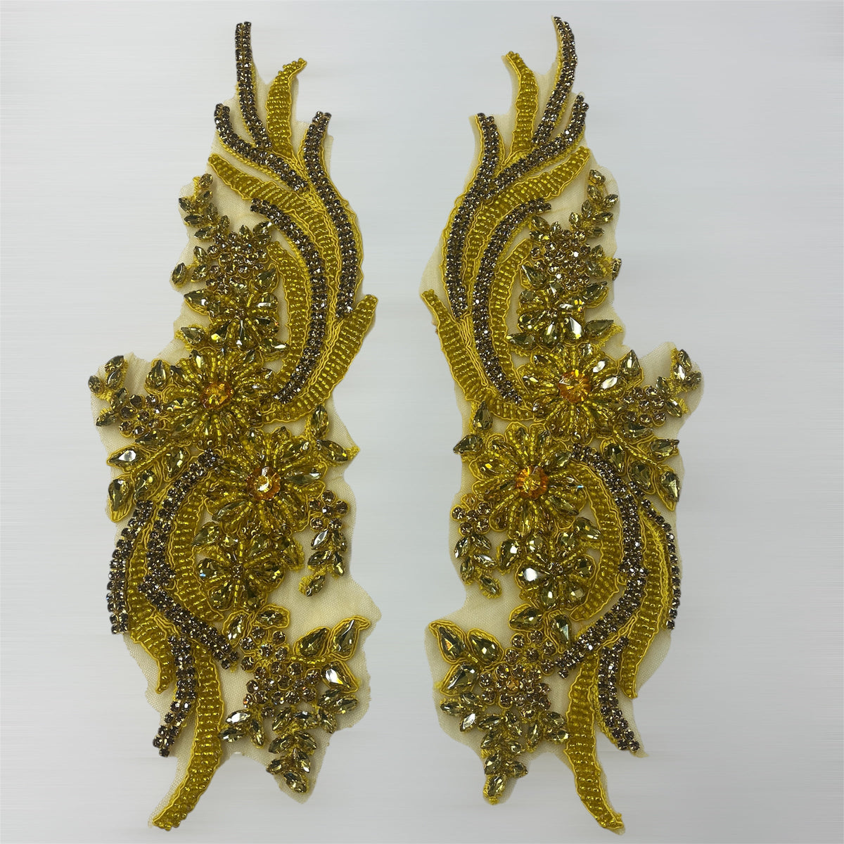 1 Yard Crystal Rhinestone Applique Embroidered on 100% Polyester 14" x 4" Each Side