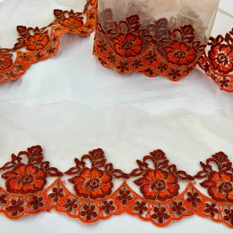 1 Yard Colorful Floral Lace Trimming on Net Mesh | 2.75" Wide | Handmade Embroidered Trim for Dresses & Costumes