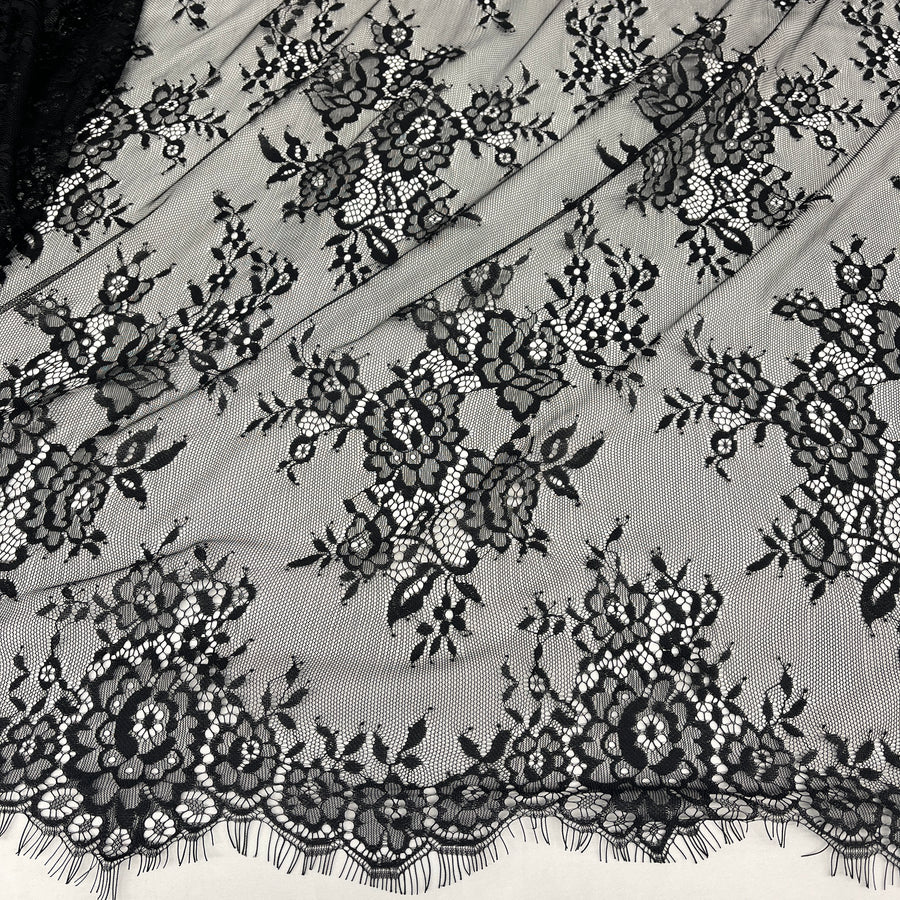 3 Yards Chantilly Embroidered Lace Fabric with Eyelash Scallop