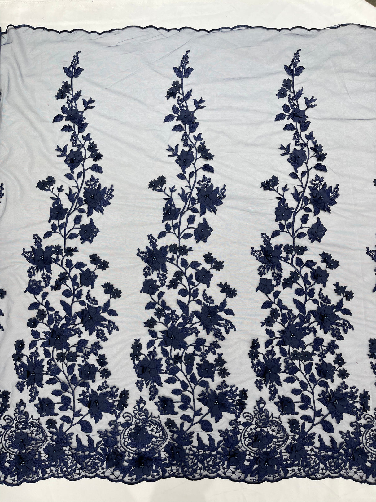 Princess 3D Floral Lace Polyester Fabric - Beaded Mesh Lace, 50" Width (1 Yard)