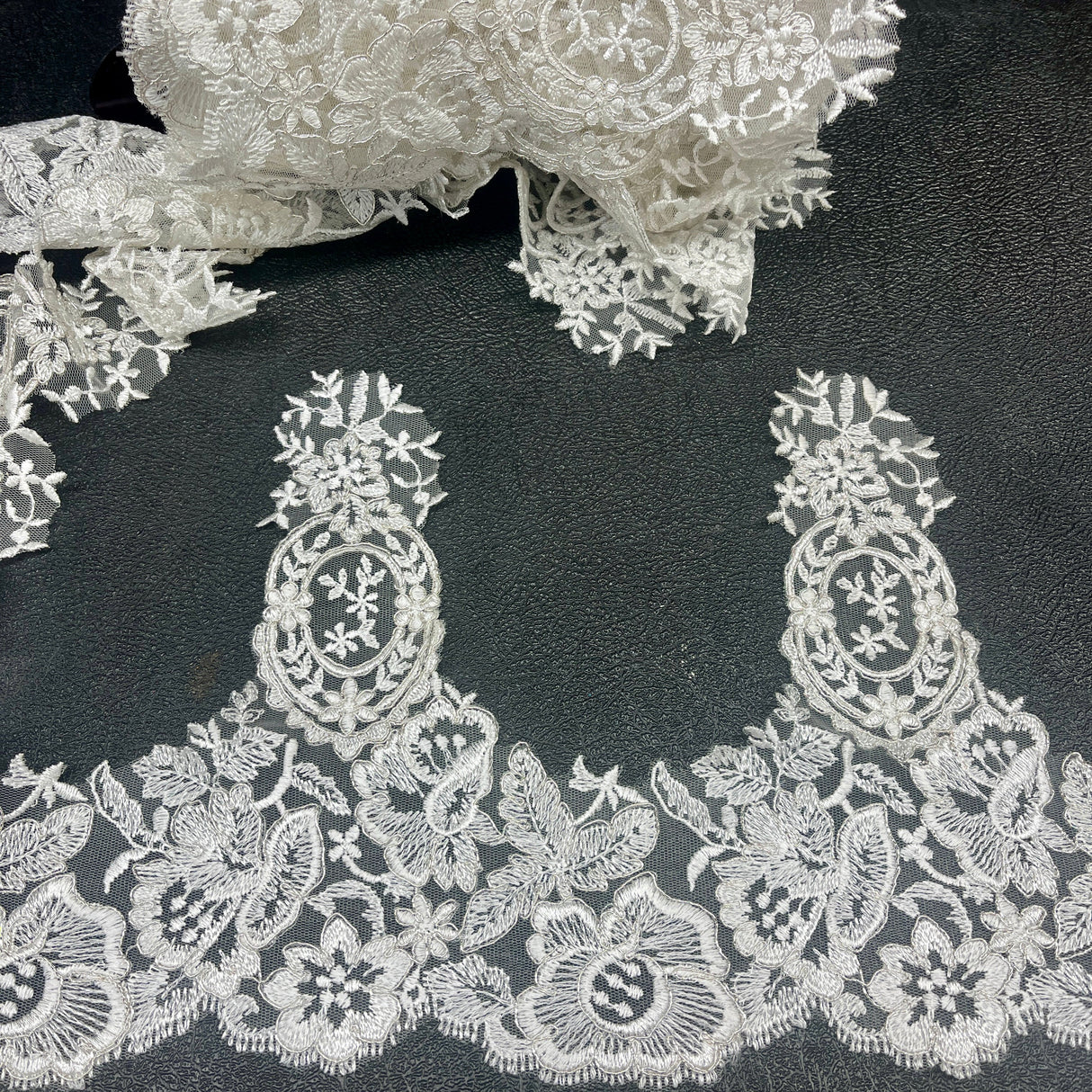 Floral Corded Lace Trim 9" Wide