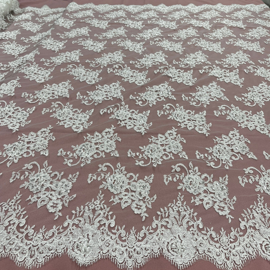 1 Yard Luxurious Beaded Lace Fabric Embroidered on Soft Polyester Net Mesh