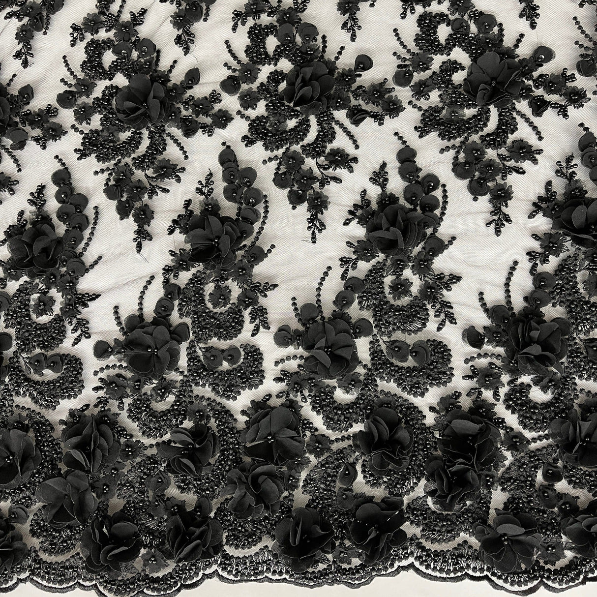 Beaded 3D Floral Lace Peach Mesh