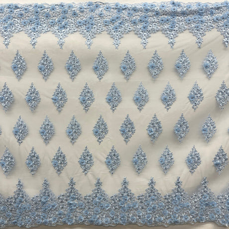 1 Yard Beaded 3D Floral Lace Fabric Embroidered on 100% Polyester Net Mesh