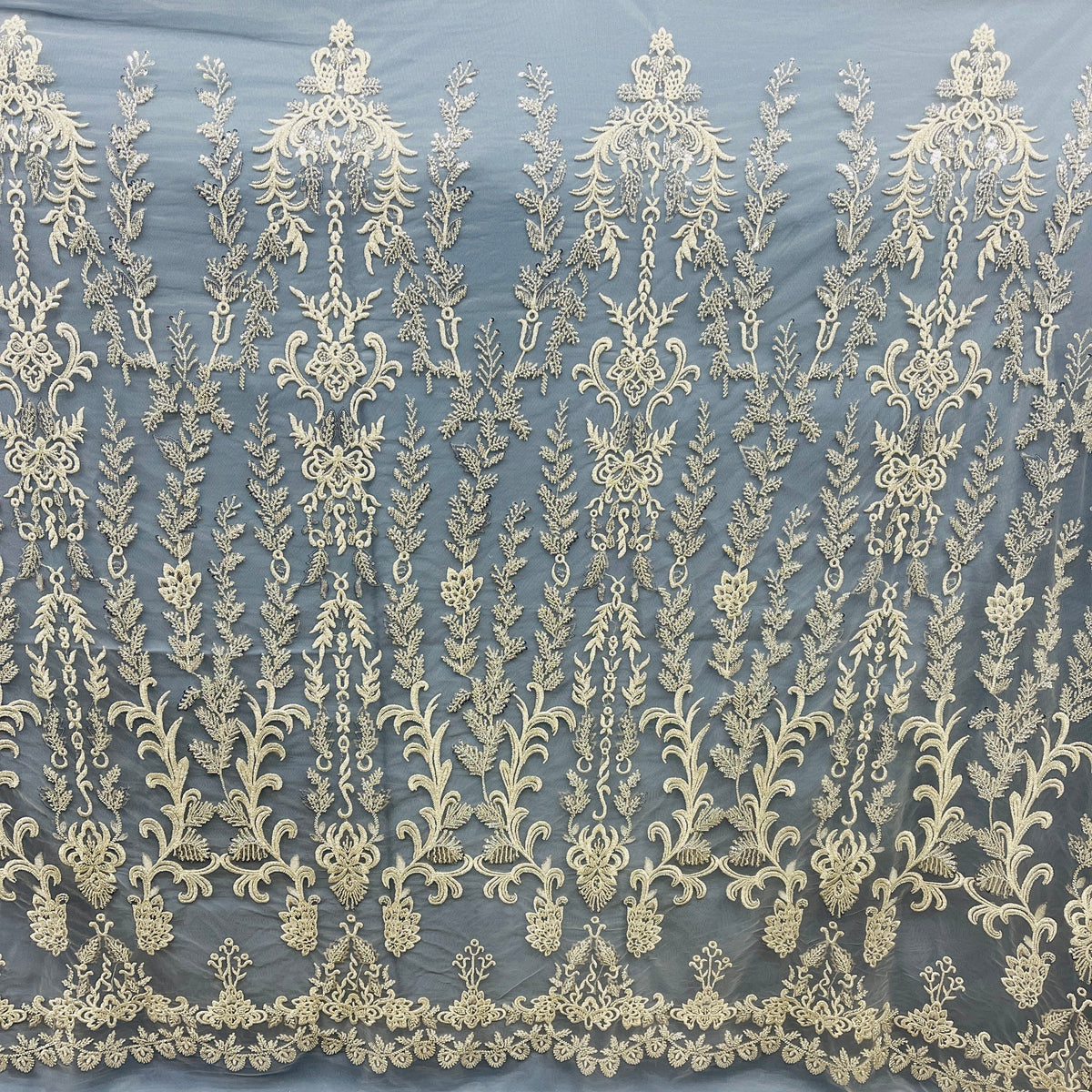 1 Yard 51 Inch Beaded Lace Fabric Embroidered on 100% Polyester Net Mesh