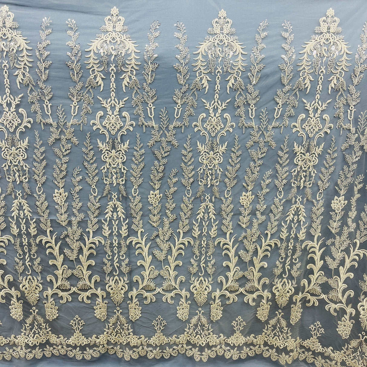 Beaded Lace Fabric on Polyester Net Mesh