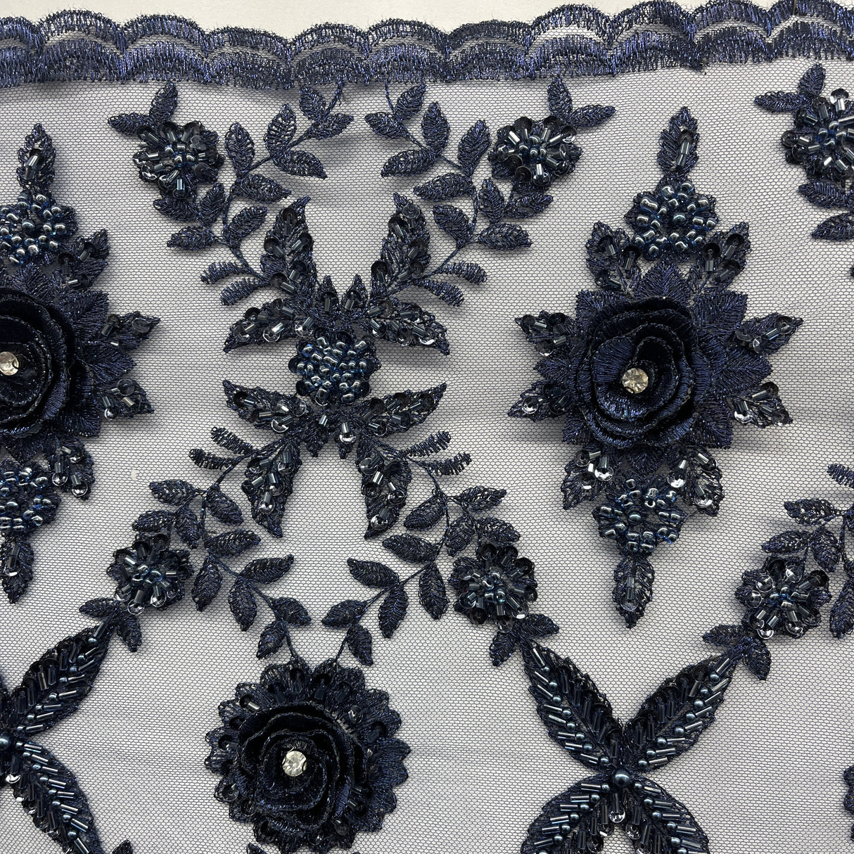 Beaded 3D Floral Lace Fabric