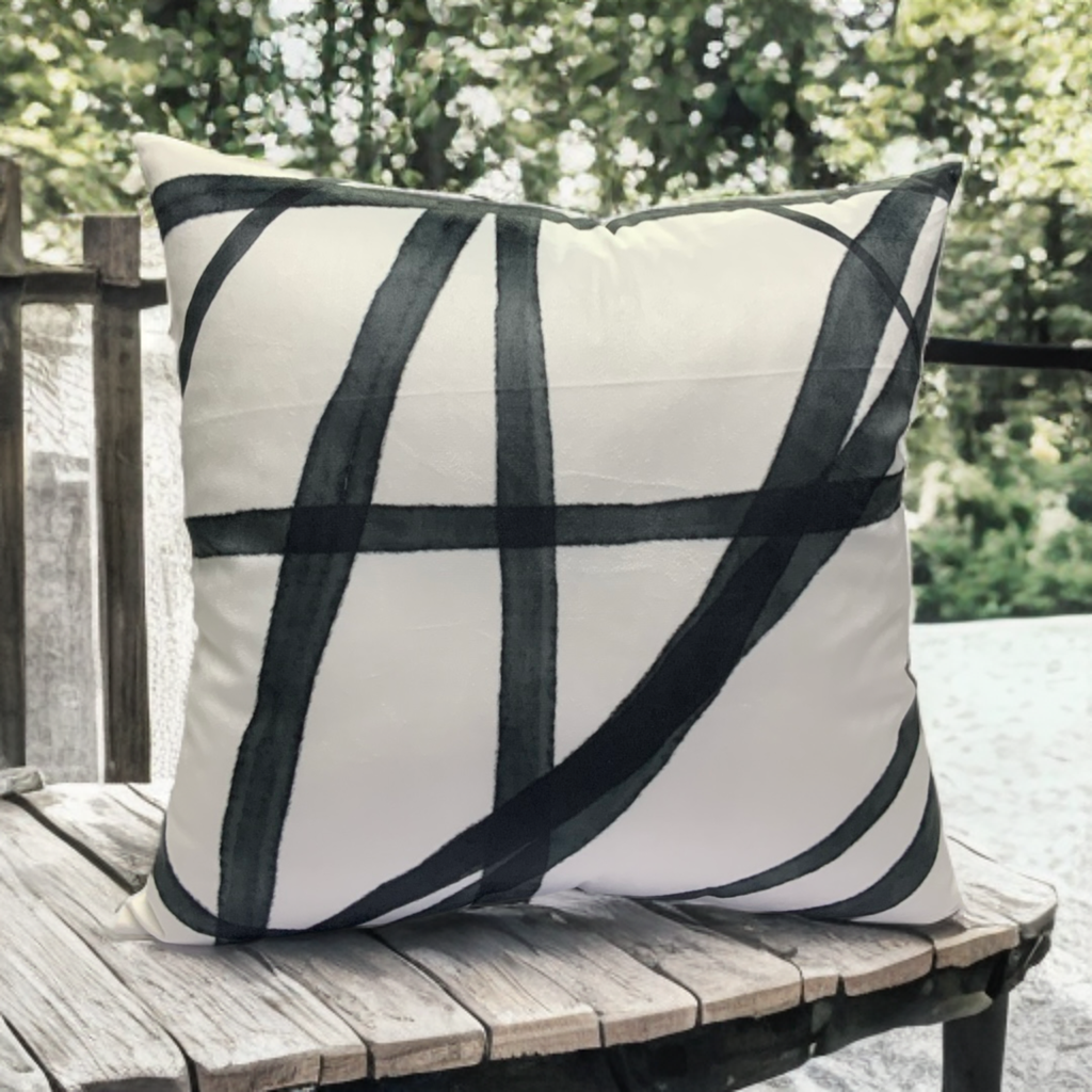 VIVA011 Polyester Velvet Pillow Fabric - White Abstract Pattern, 20" X 20" (1 Piece)