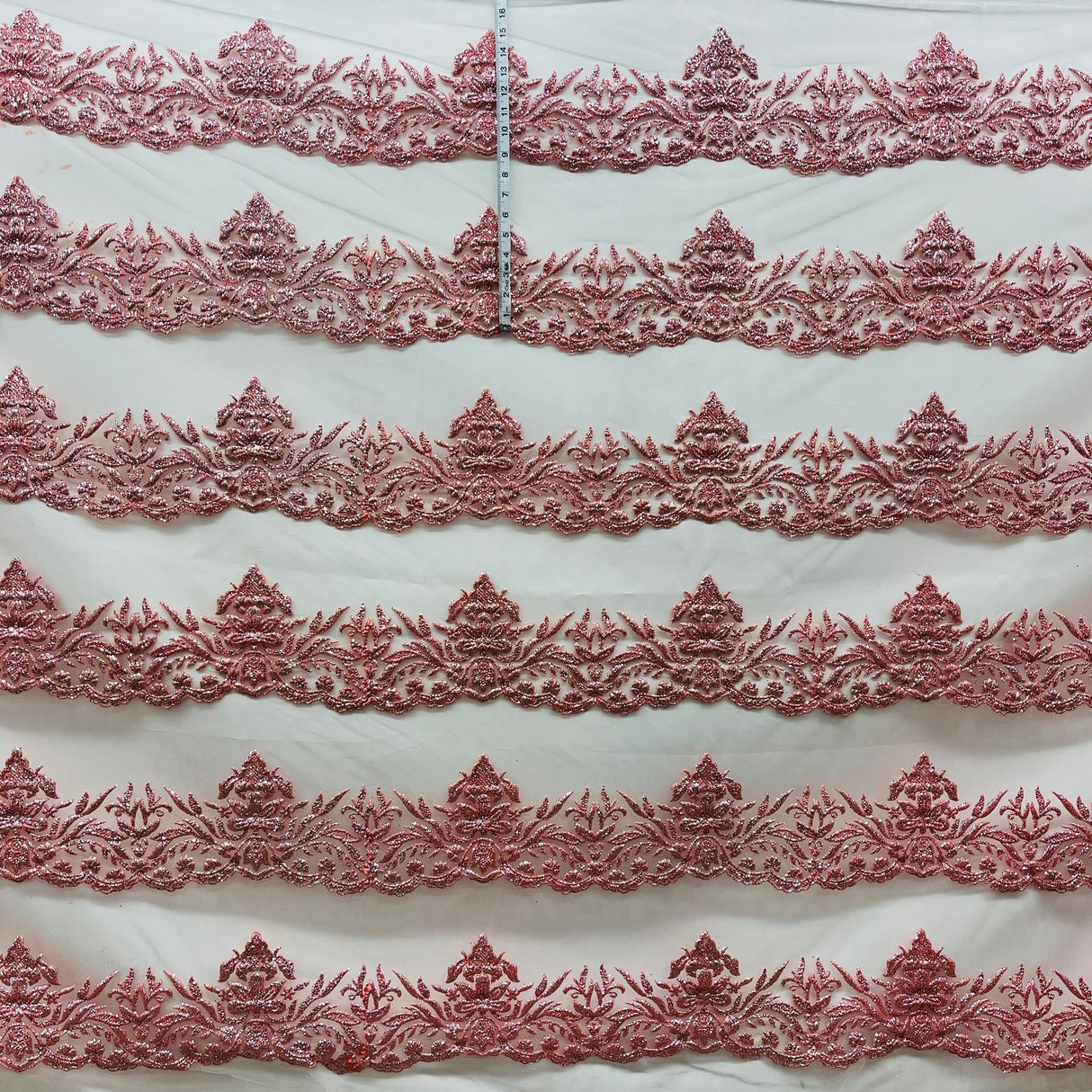 1 Yard Turquoise Glitter Mesh Fabric Ornate Floral Design 55 Inch Width