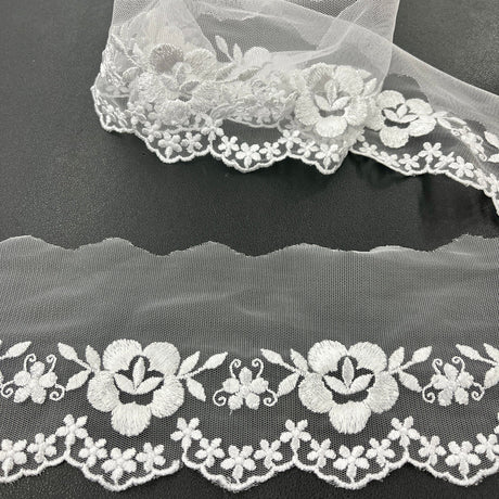 1 Yard Colorful Floral Lace Trimming on Net Mesh – 2.5" Wide | Handmade Embroidered Trim for Dresses & Costumes