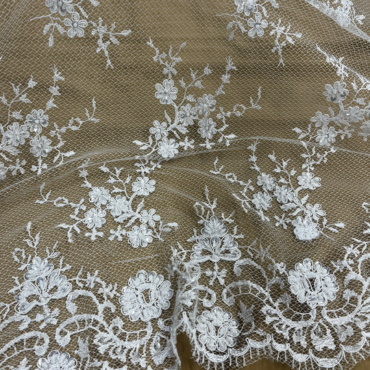 1 Yard Elegant Beaded Lace Fabric Embroidered on Polyester Net Mesh
