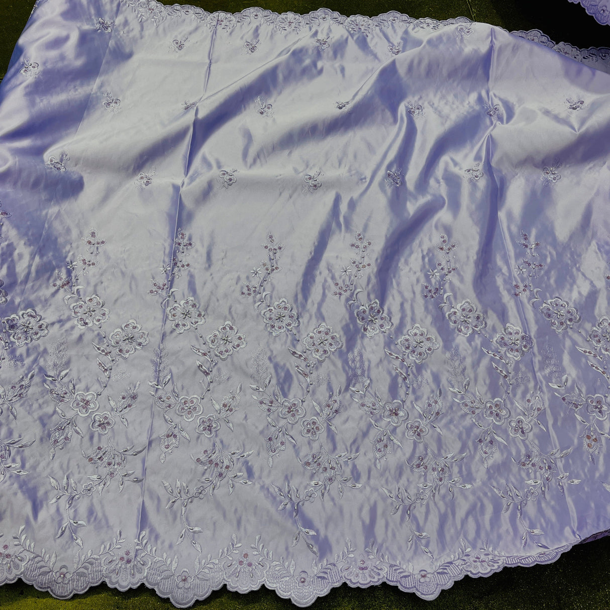 Beaded Bridal Lace Fabric - 100 Percent Polyester Satin, Floral Embroidery, 54" Width (1 Yard)