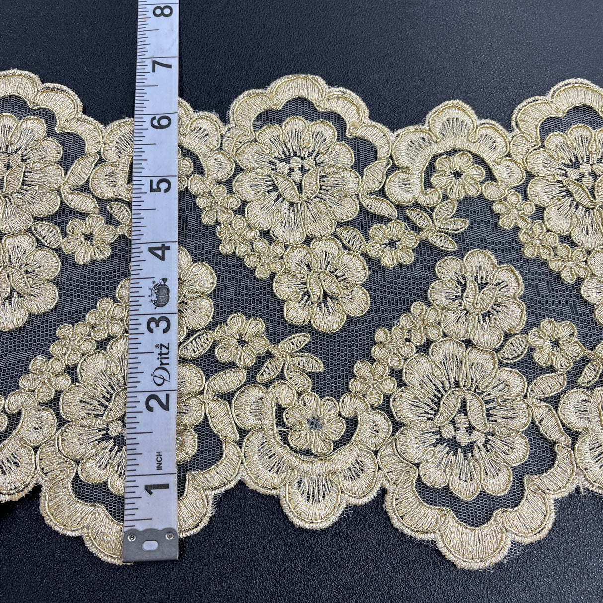 Corded Double Sided Lace Trimming Polyester Fabric - Embroidered Net Mesh, 6.5" Width (1 Yard)