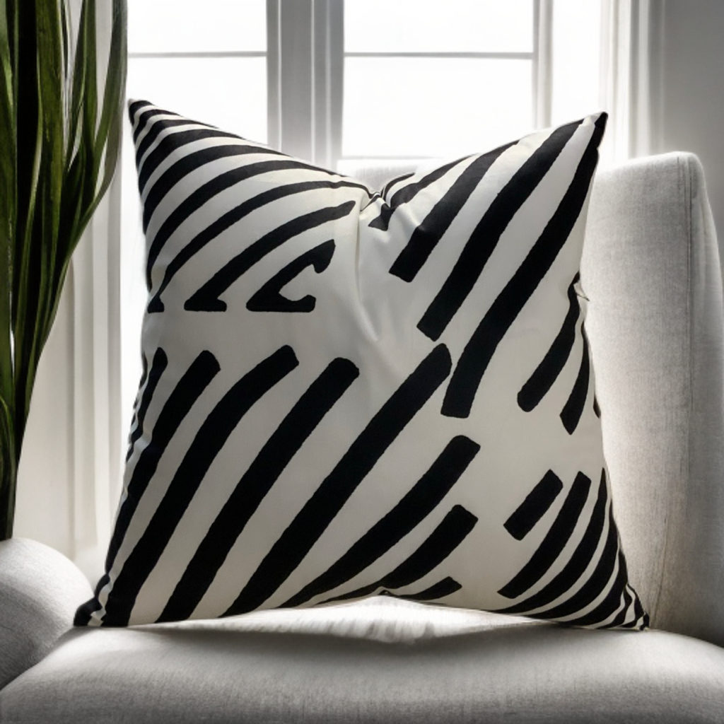 VIVA019 Velvet Pillow Fabric - White Black Geometric Design, 20" X 20" (1 Pillow)
