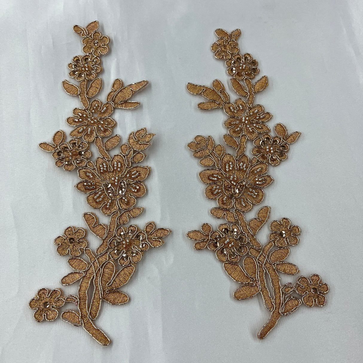 Beaded Corded Floral Lace Applique 100% Polyester Net Mesh