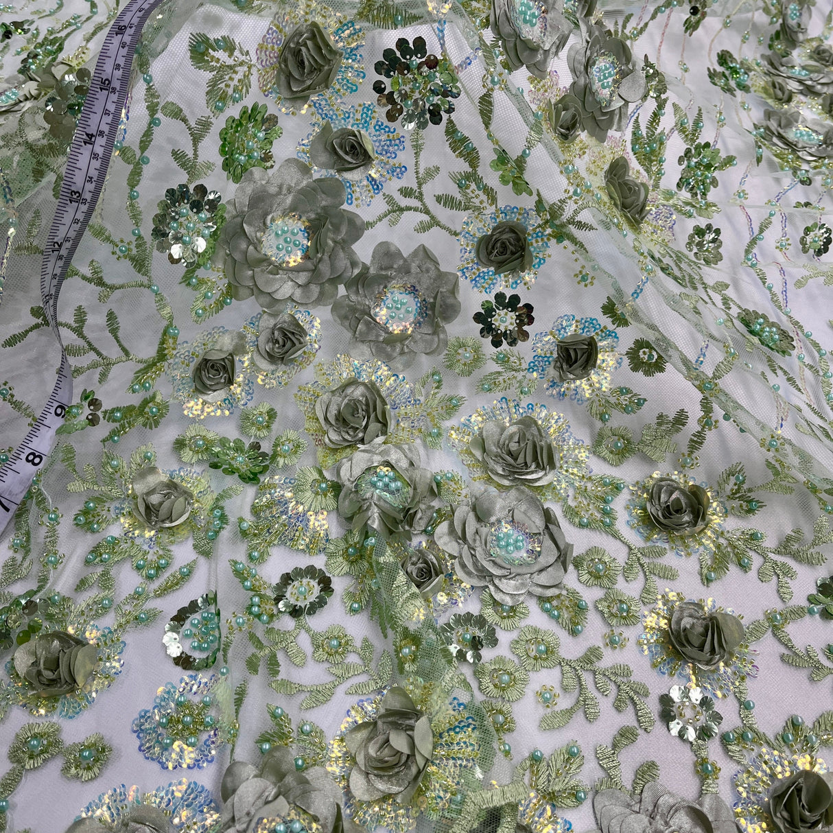 Embroidered Mesh 3D Floral Beaded Lace