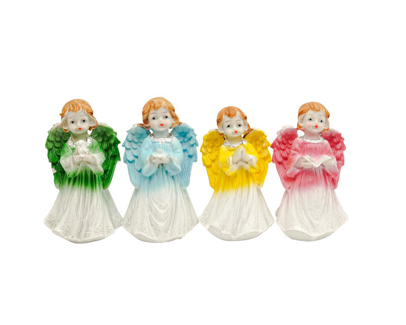 Set of 4 Poly Resin Angel Figurines with Dove and Bible Candle in Hand Decorative Angels