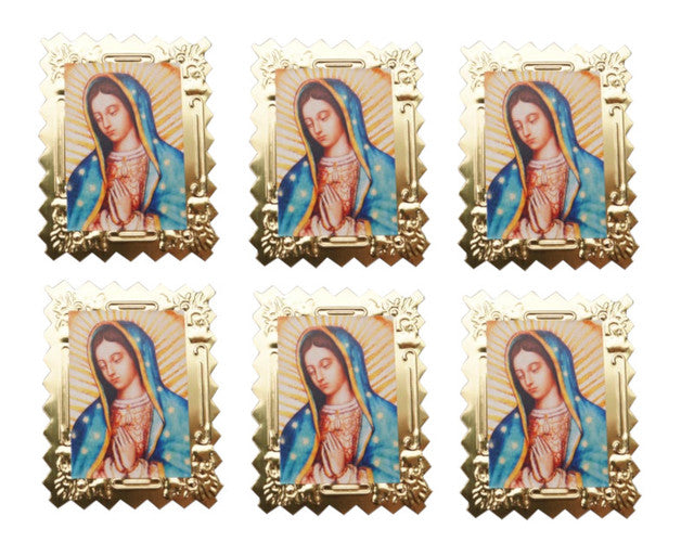 Guadalupe Gold Embossed Aluminum Foil Label – Pack of 100 Non?Adhesive Virgin Mary Stickers