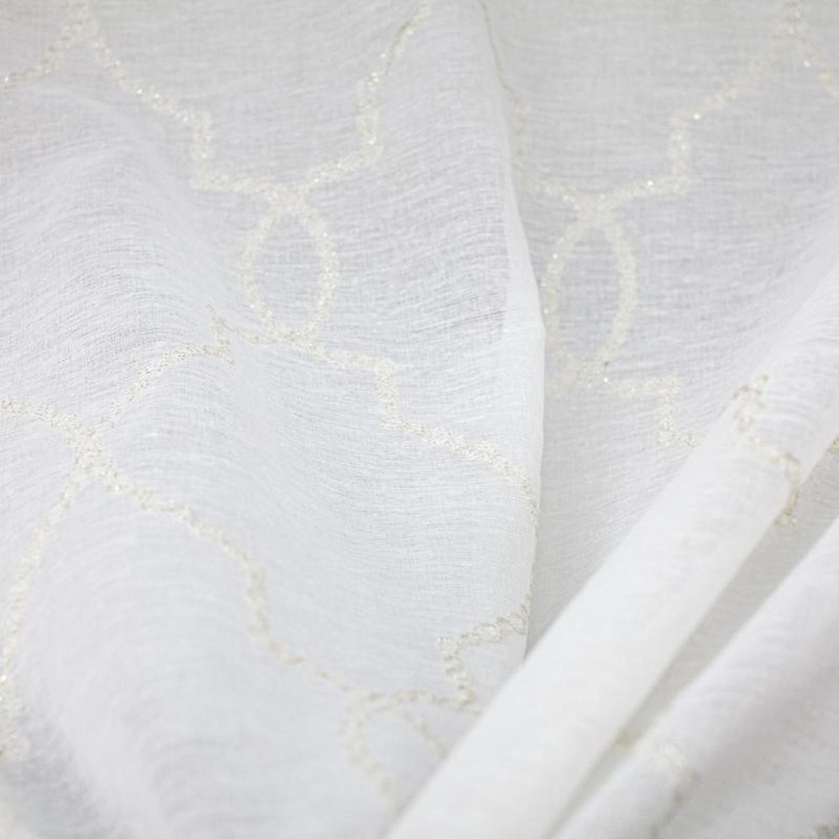 Aladdin Embroidered Sheer Polyester Fabric - Moorish Metallic Embroidery, 118" Width (1 Yard)