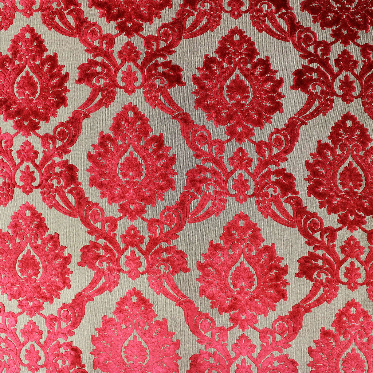 Alessandra Fabric Damask Cut Velvet Fabric - Black, Red, Silver, Coral, Canary, Cranberry, Apple, Jade, 55" Width (1 Yard)
