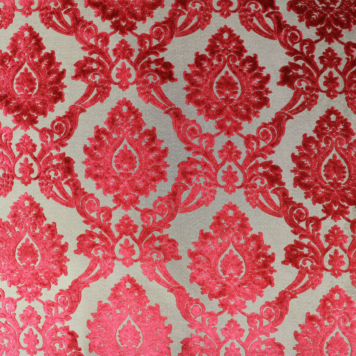 Alessandra Fabric Damask Cut Velvet Fabric - Black, Red, Silver, Coral, Canary, Cranberry, Apple, Jade, 55" Width (1 Yard)