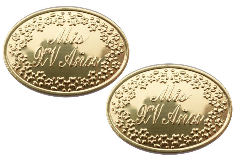 Mis Quince Anos Gold Embossed Aluminum Foil Label - Pack of 100 Non-Adhesive Quinceanera Stickers
