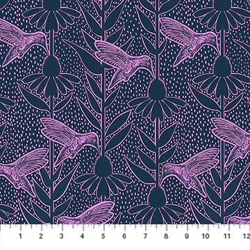 Cotton Print Indelible Ink Humming Navy 44/45 Fabric