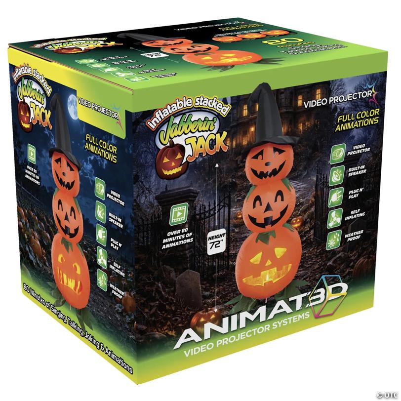 ANIMAT3D Inflatable Stacked Jabberin' Jack Animated Light-up Jack-O'-Lanterns Outdoor Halloween Decoration