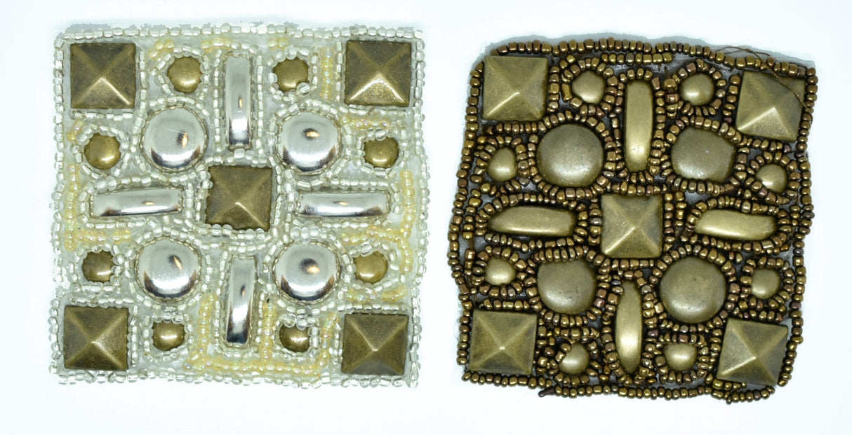 Studded Applique Antique Brass Square 2.50"