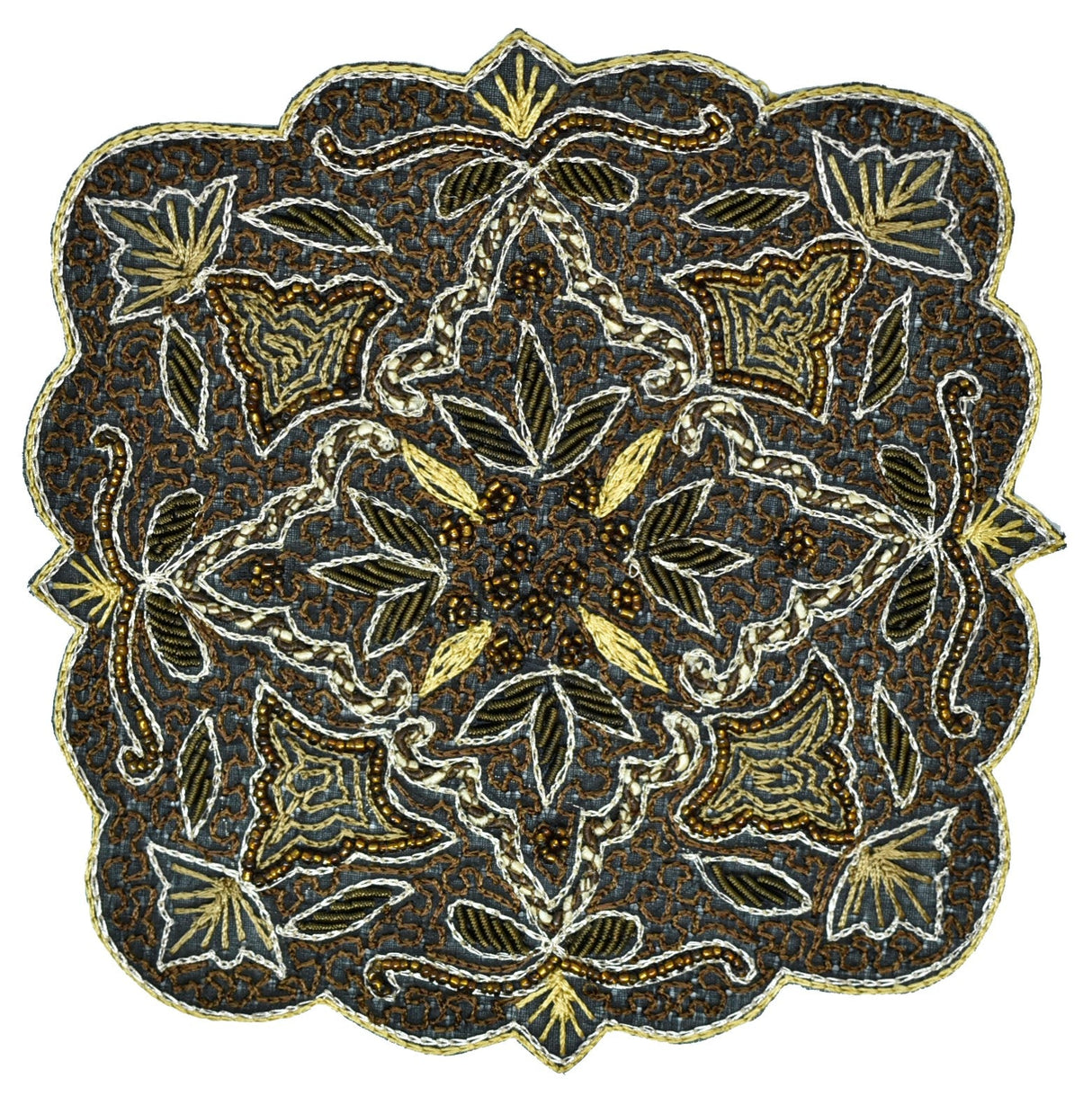Beaded Floral Applique 7x7 Handmade