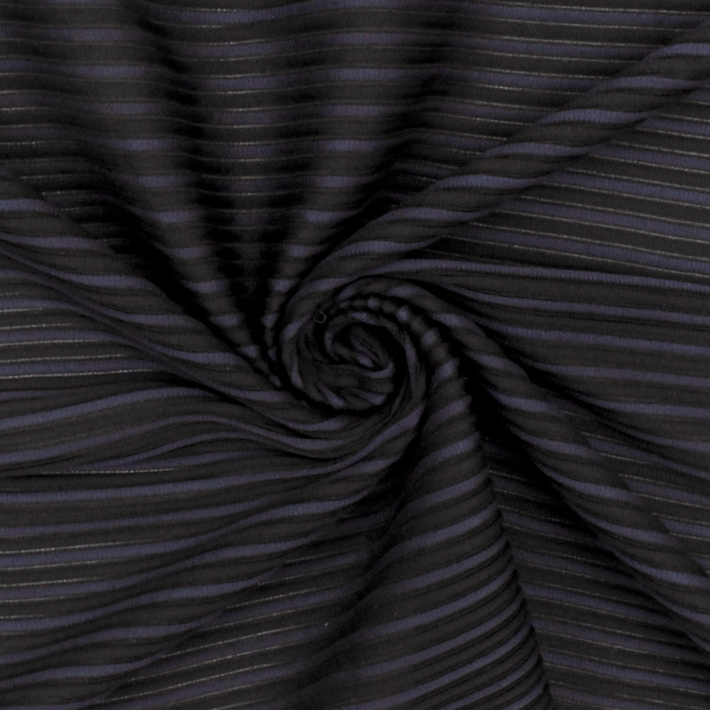 1 Yard Night Navy Blue & Black Stripe Stretch Semi Sheer Knit Textured Soft Fabric, 48 Inches Width