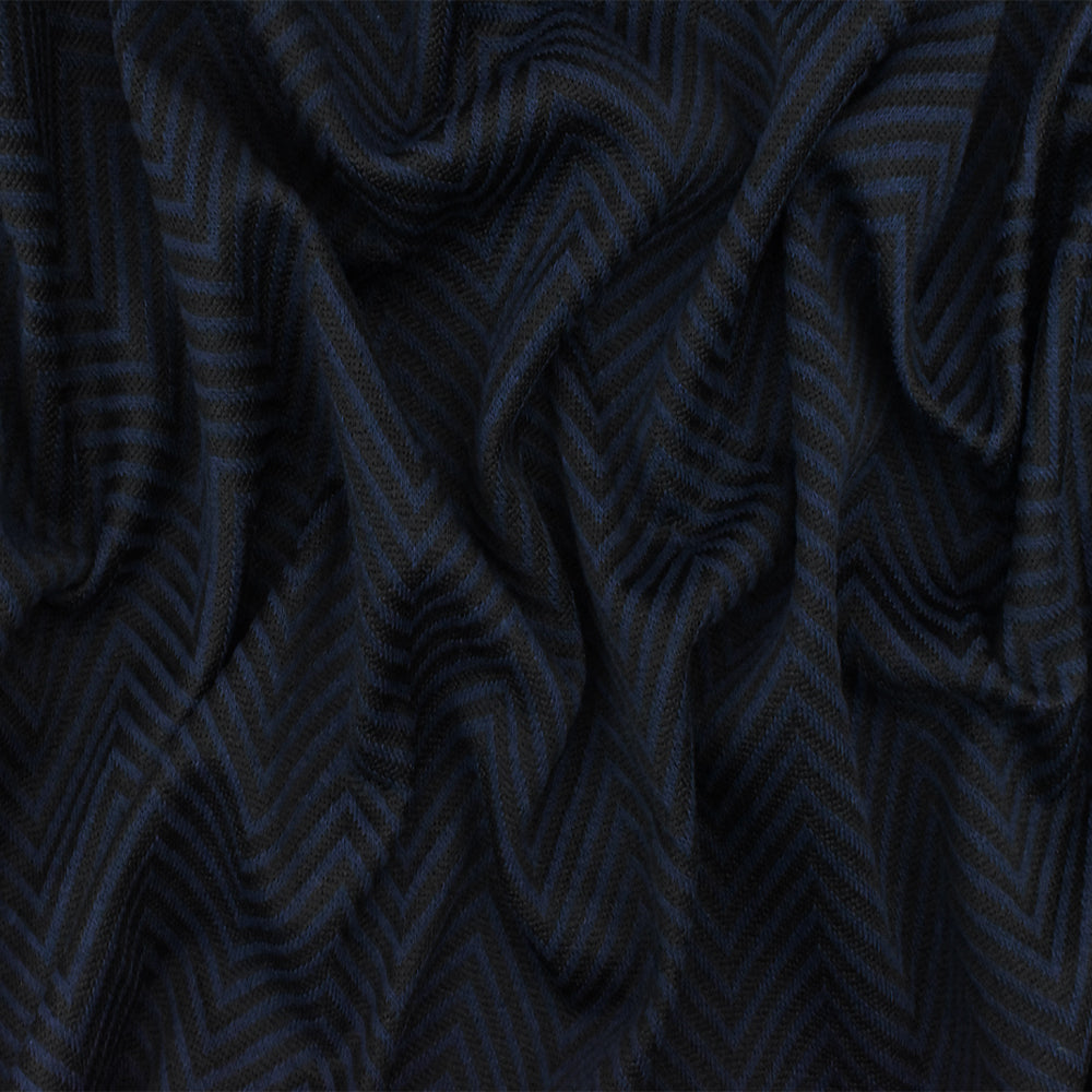 1 Yard Night Blue Black Chevron Jacquard Double Knit Fabric for Apparel and Jackets 57 Inches Width