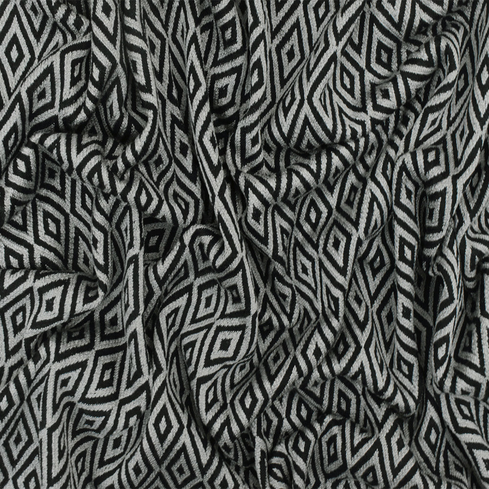 1 Yard Faded Gray Black Diamond Jacquard Stretch Rayon Knit Fabric 50 Inches