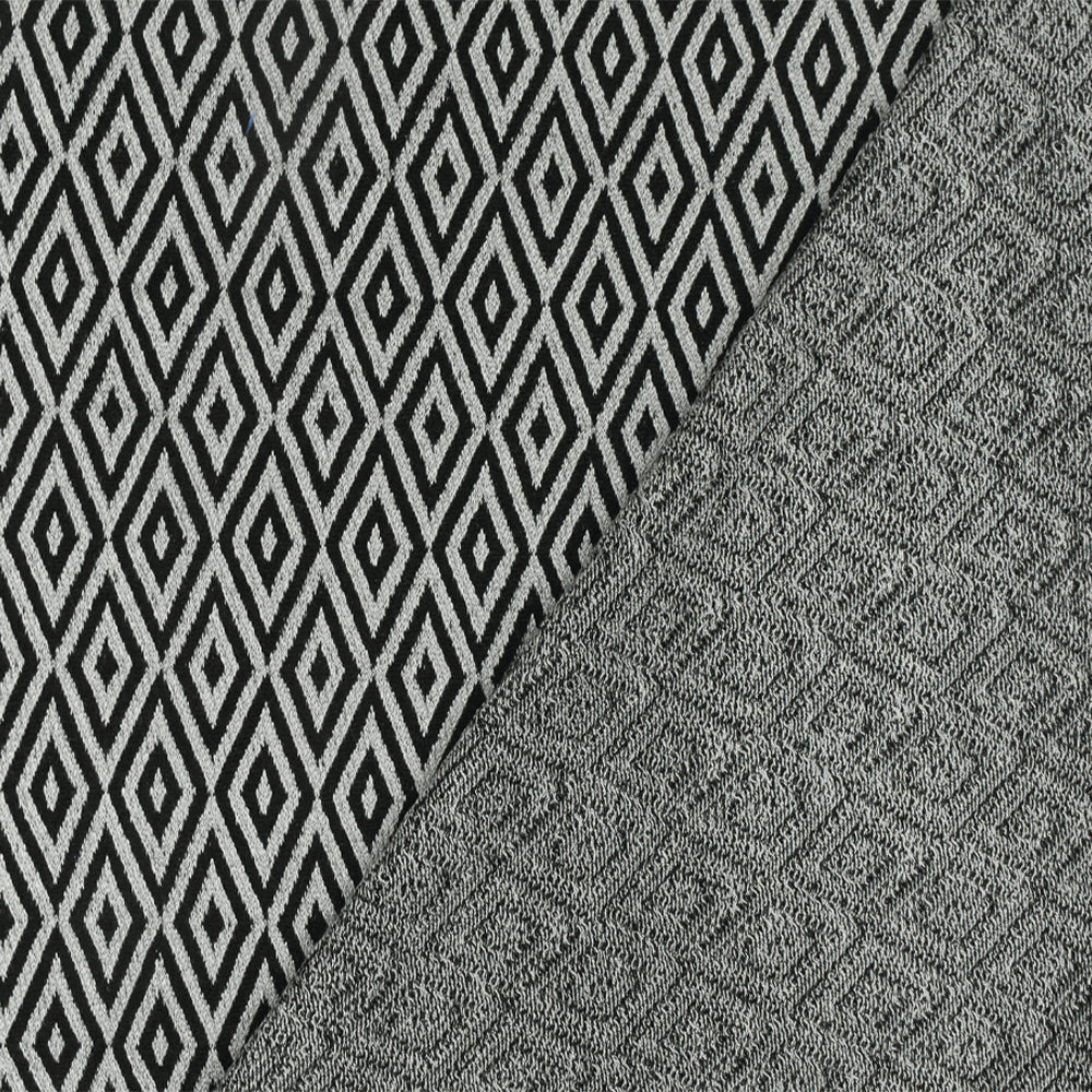 1 Yard Faded Gray Black Diamond Jacquard Stretch Rayon Knit Fabric 50 Inches