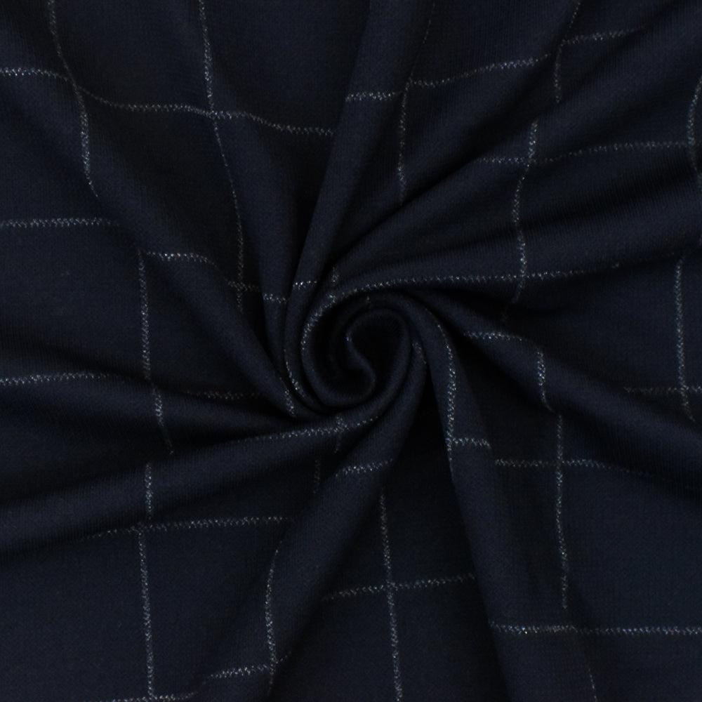 1 Yard Stark Navy White Check Printed Polyester Wool Double Knit Fabric 53 Inches
