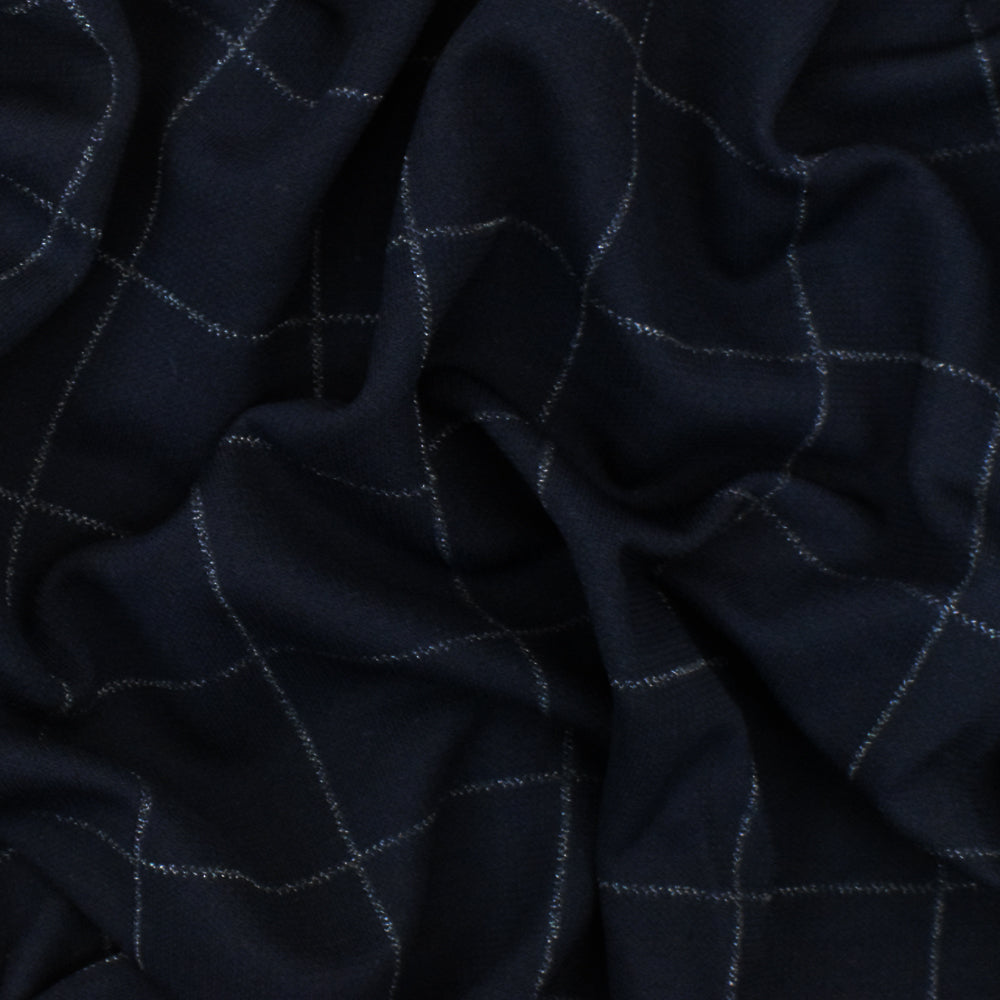1 Yard Stark Navy White Check Printed Polyester Wool Double Knit Fabric 53 Inches