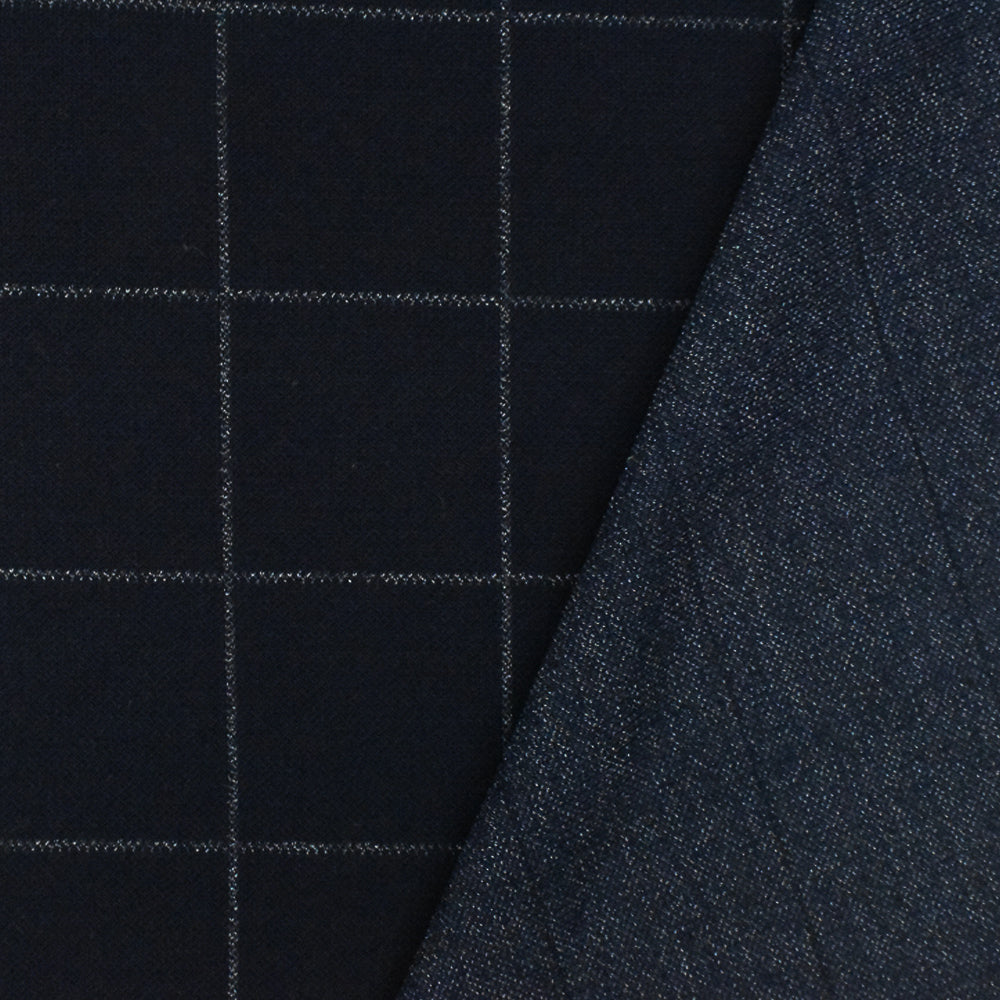 1 Yard Stark Navy White Check Printed Polyester Wool Double Knit Fabric 53 Inches