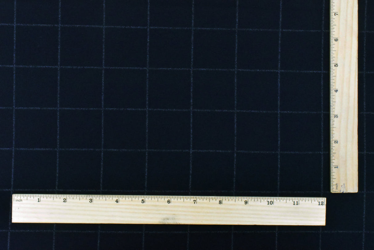 1 Yard Stark Navy White Check Printed Polyester Wool Double Knit Fabric 53 Inches