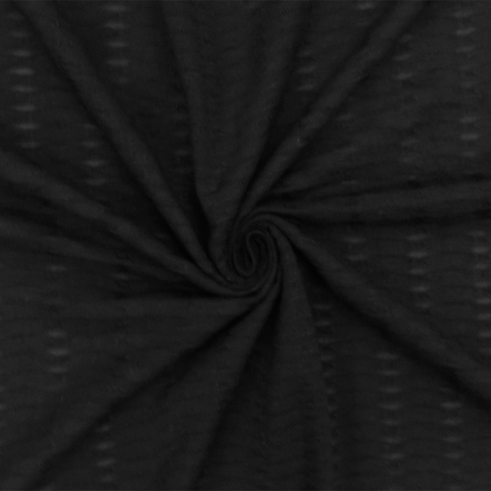1 Yard Pure Black Cable Style Stretch Knit Fabric Semi Sheer 52 Inches Wide