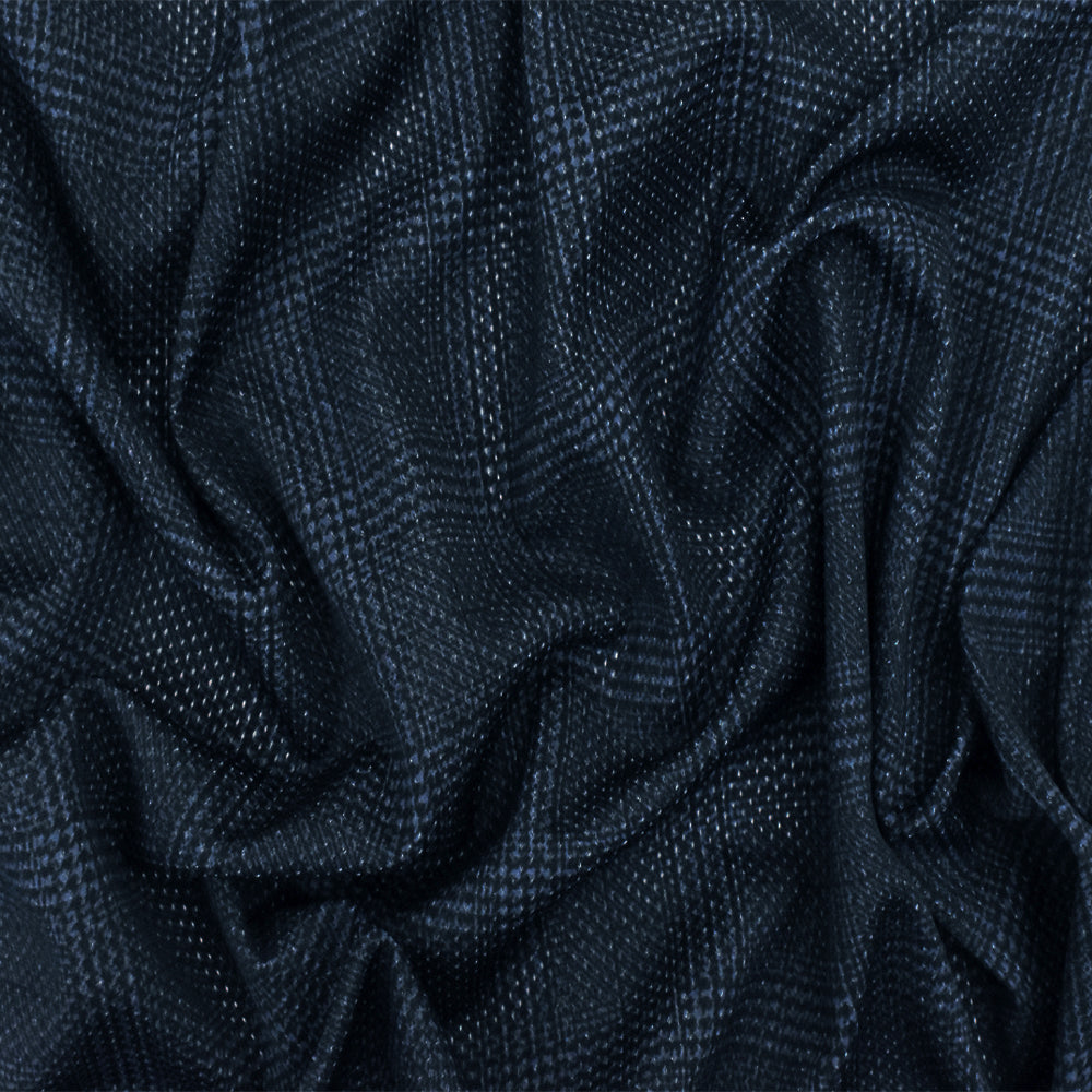 1 Yard Dusty Blue Black Plaid Stretch Polyester Mesh Knit Fabric Wide Athletic Grade 62 Inches
