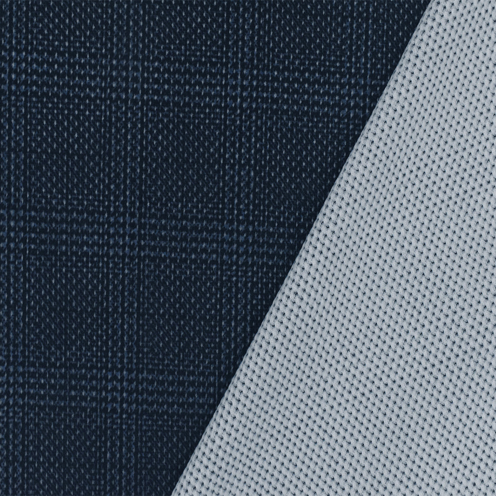 1 Yard Dusty Blue Black Plaid Stretch Polyester Mesh Knit Fabric Wide Athletic Grade 62 Inches