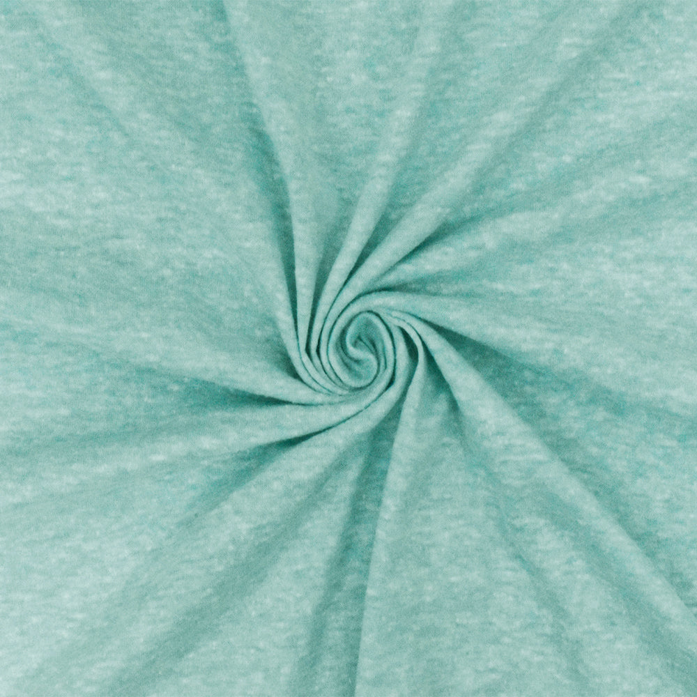 1 Yard Clean Teal White Slub Texture Stretch Polyester Jersey Knit Fabric for Apparel Blouses Dresses 59 Inches Width