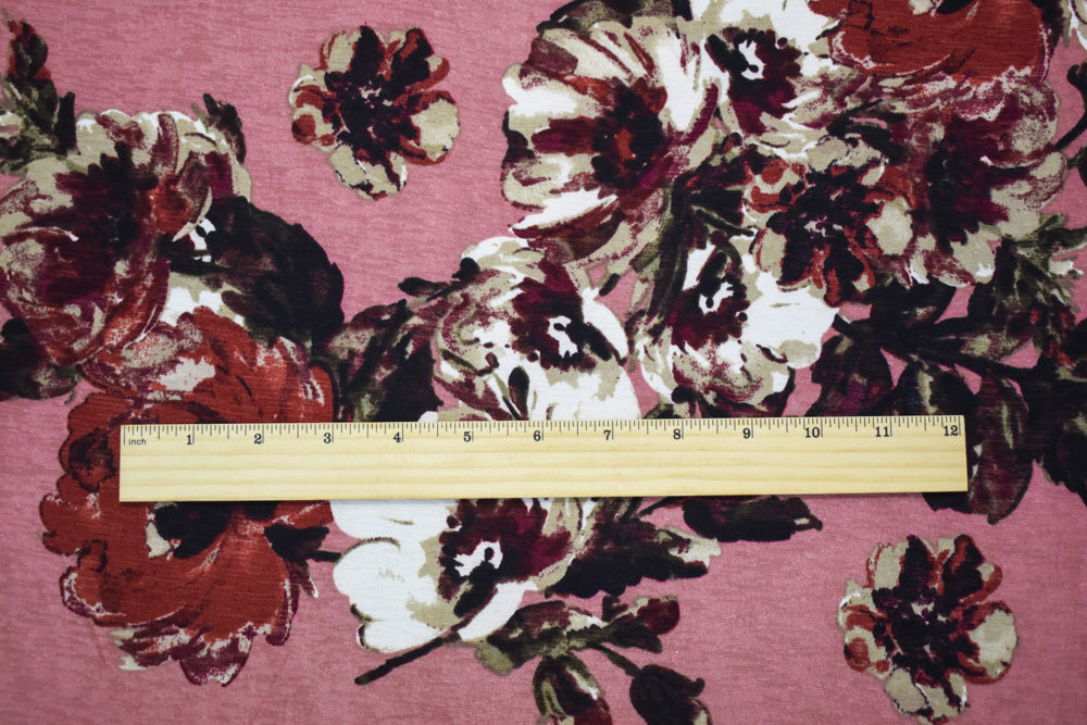 1 Yard Pink Red Multi Poly Floral Onion Skin Jersey Knit Fabric Lightweight 60 Inches Width